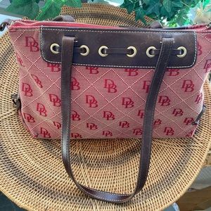 Dooney & Bourke Pink Red Fabric Signature DB Tassel Shoulder Bag Satchel Purse